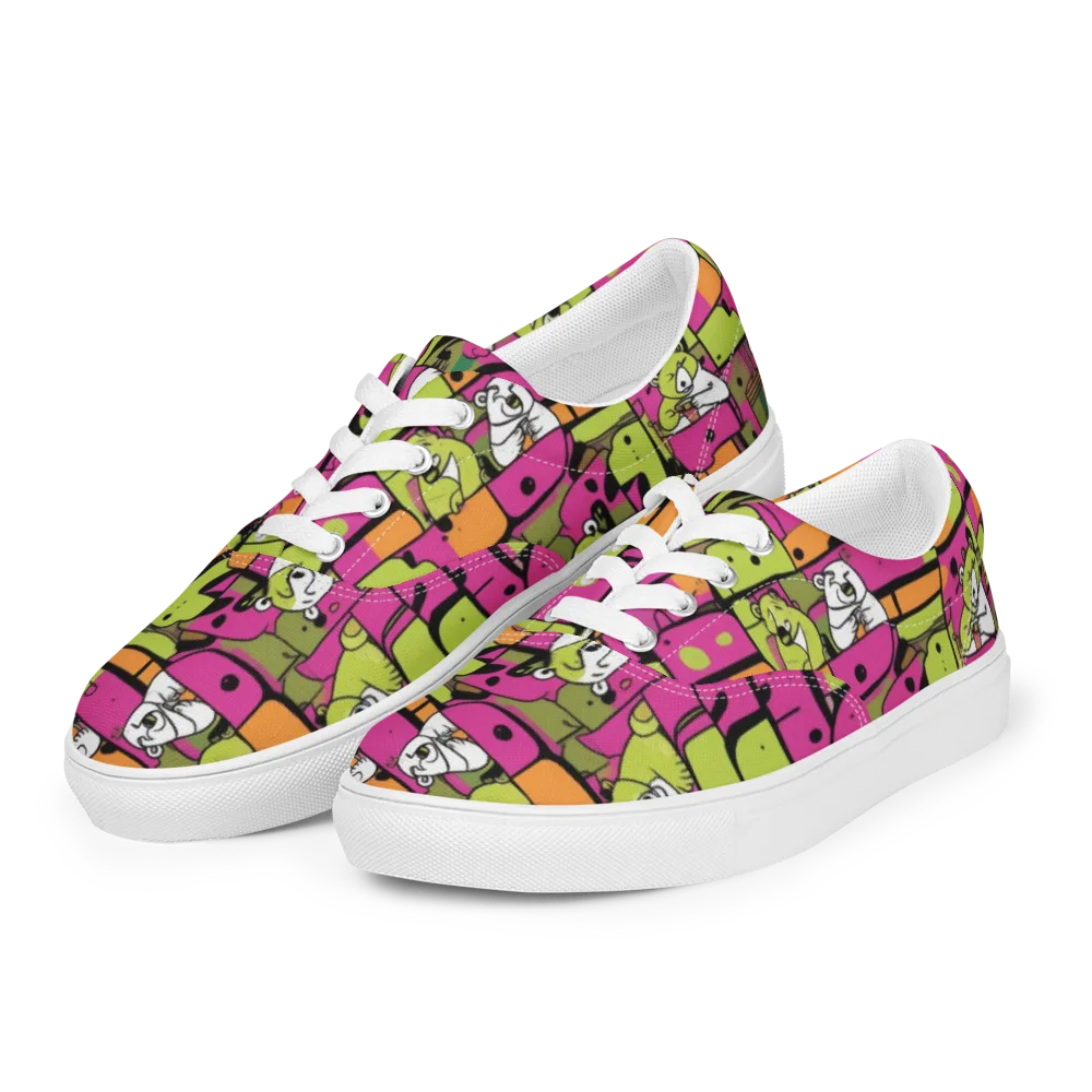 Neon Bear Blocks on Men's Lace-Up Canvas Shoes — Left Front