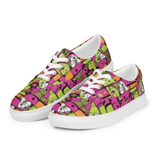 Neon Bear Blocks on a Men's Lace-Up Canvas Shoes