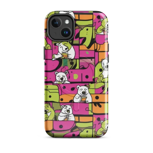 Neon Bear Blocks on a MagSafe Tough Case for iPhone®
