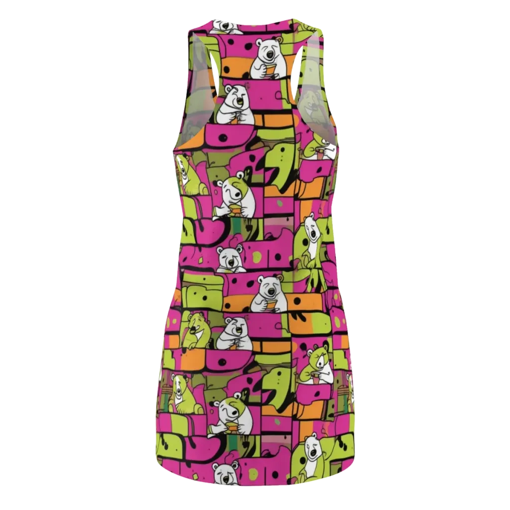 Neon Bear Blocks on Racerback Dress — Back