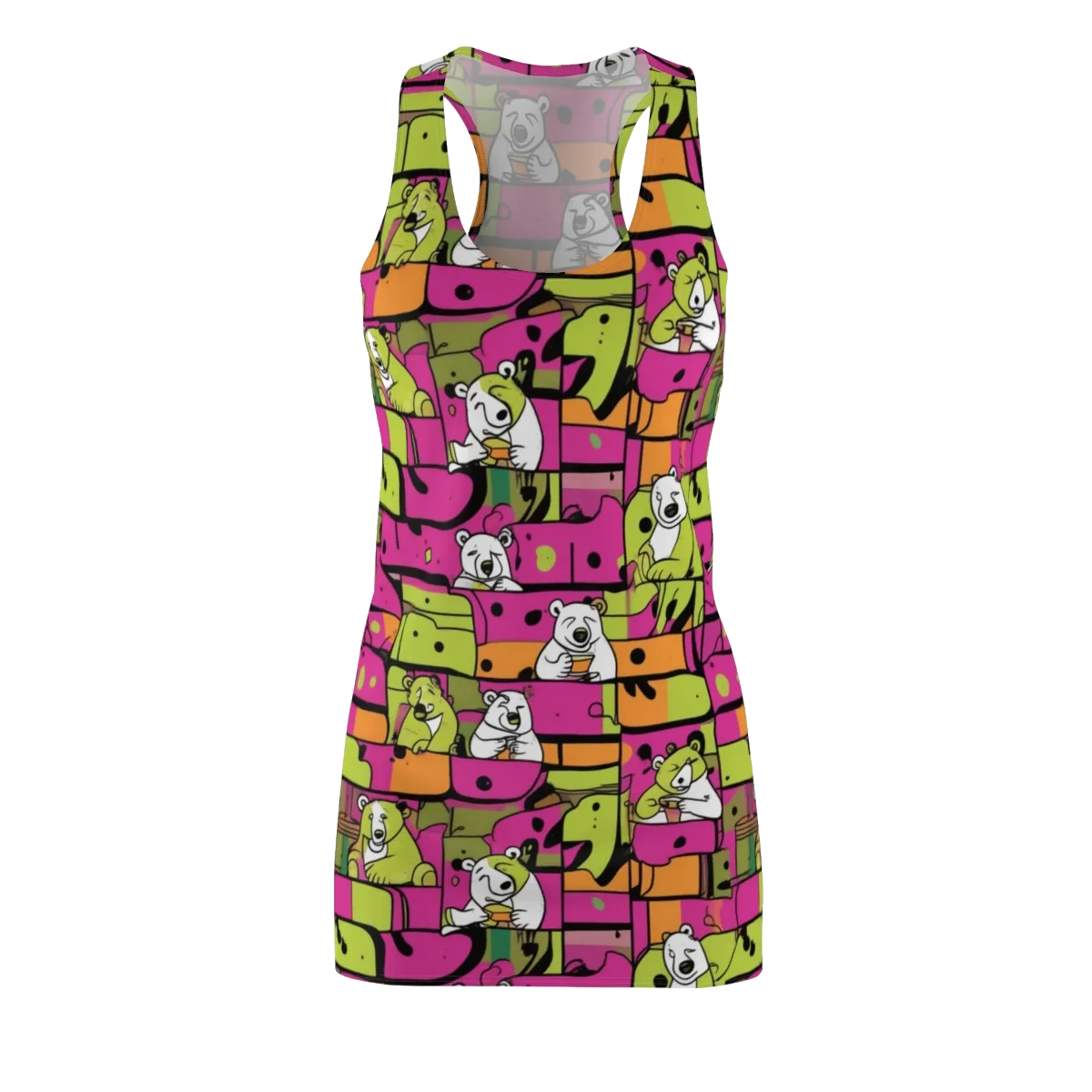 Neon Bear Blocks on Racerback Dress — Front
