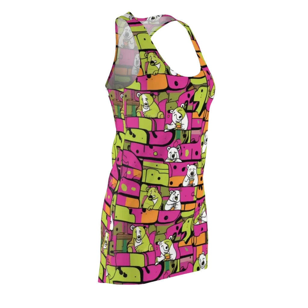 Neon Bear Blocks on Racerback Dress — Front Side