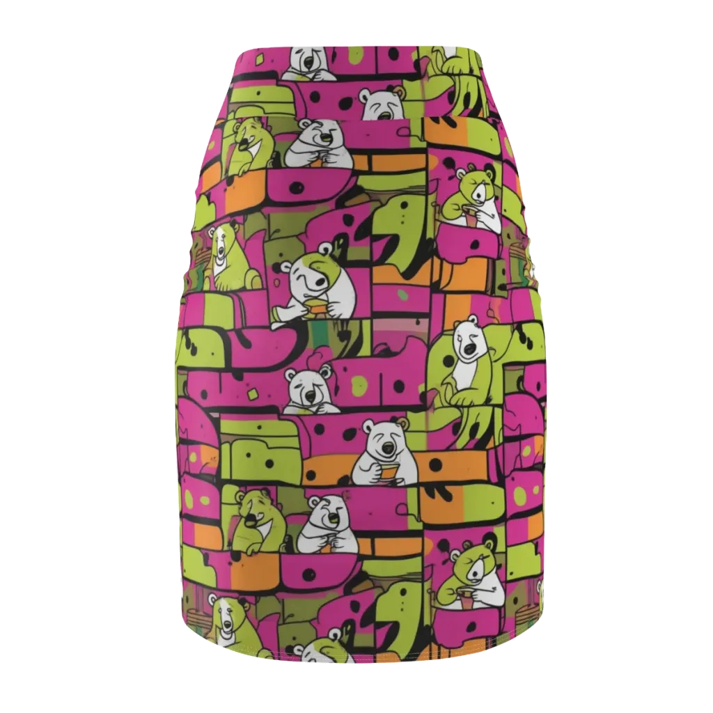 Neon Bear Blocks on Pencil Skirt — Back