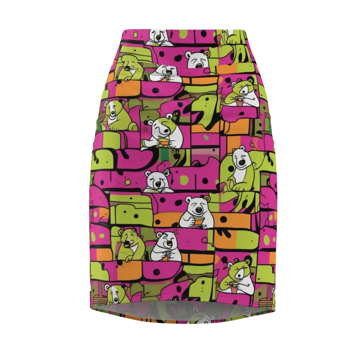 Neon Bear Blocks on Pencil Skirt — Front