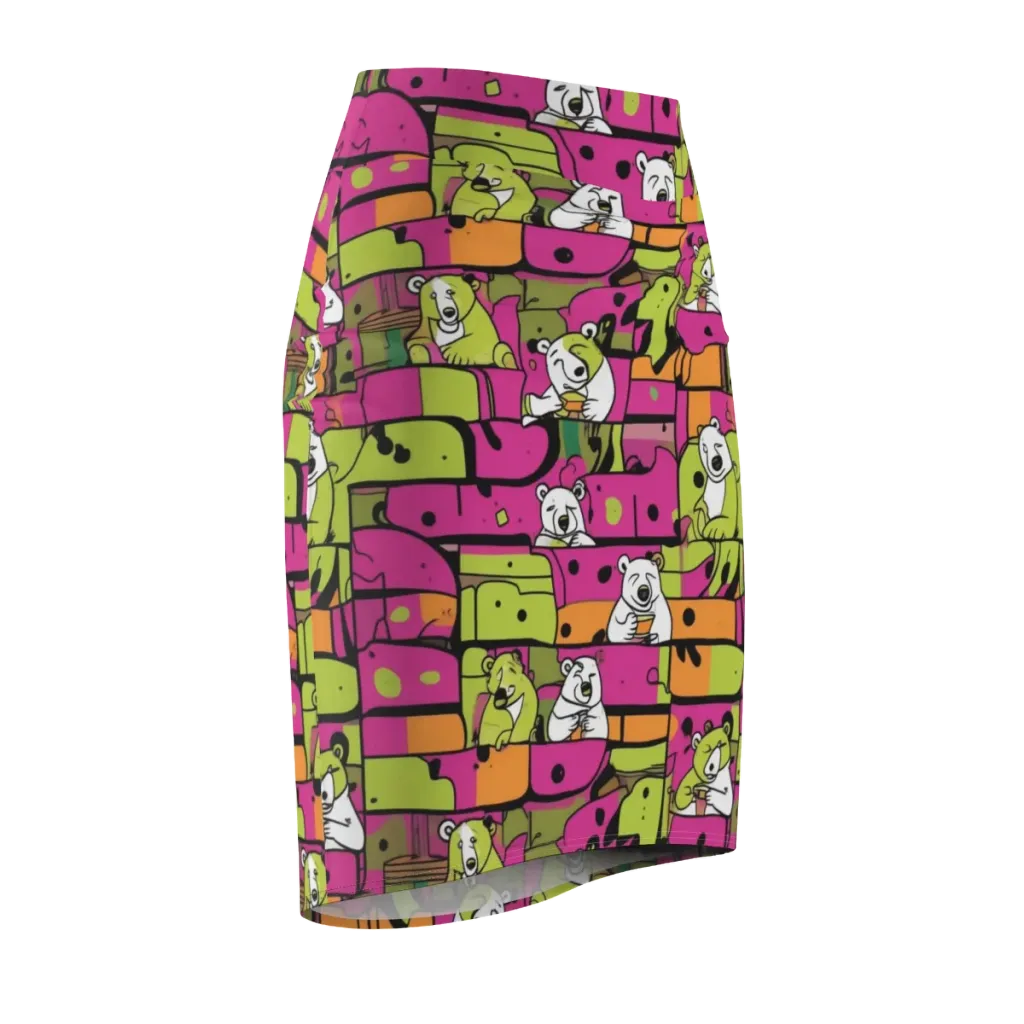 Neon Bear Blocks on Pencil Skirt — Front Side