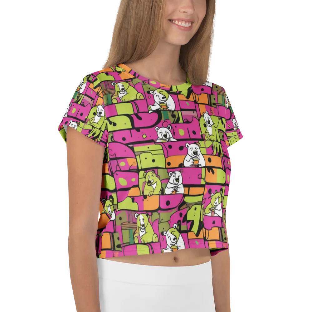 Neon Bear Blocks on Crop Tee — Right