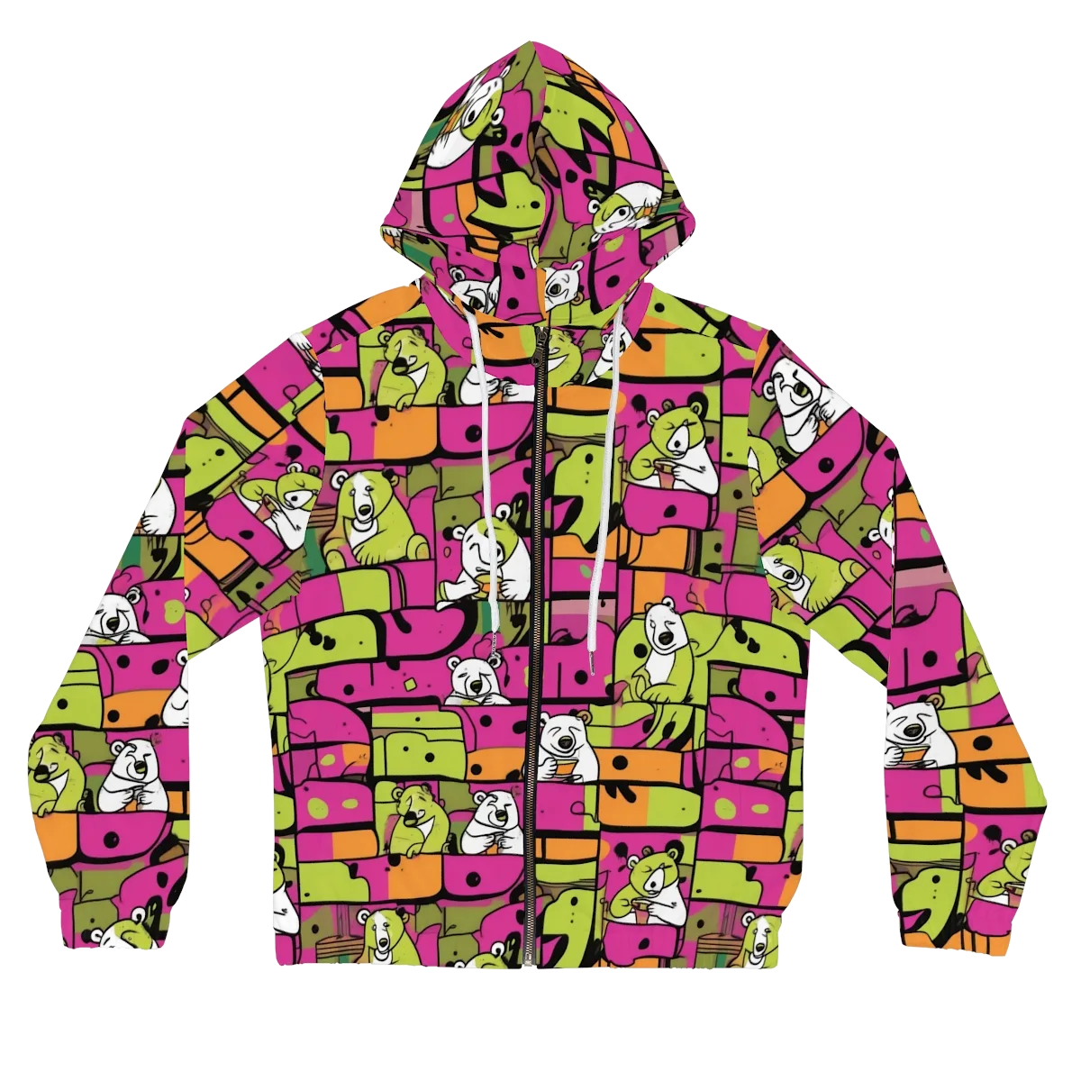 Neon Bear Blocks on Women's Full-Zip Hoodie — Front