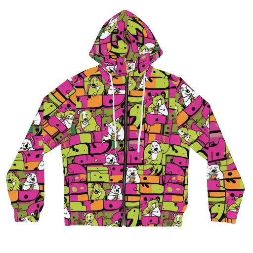 Neon Bear Blocks on a Women's Full-Zip Hoodie