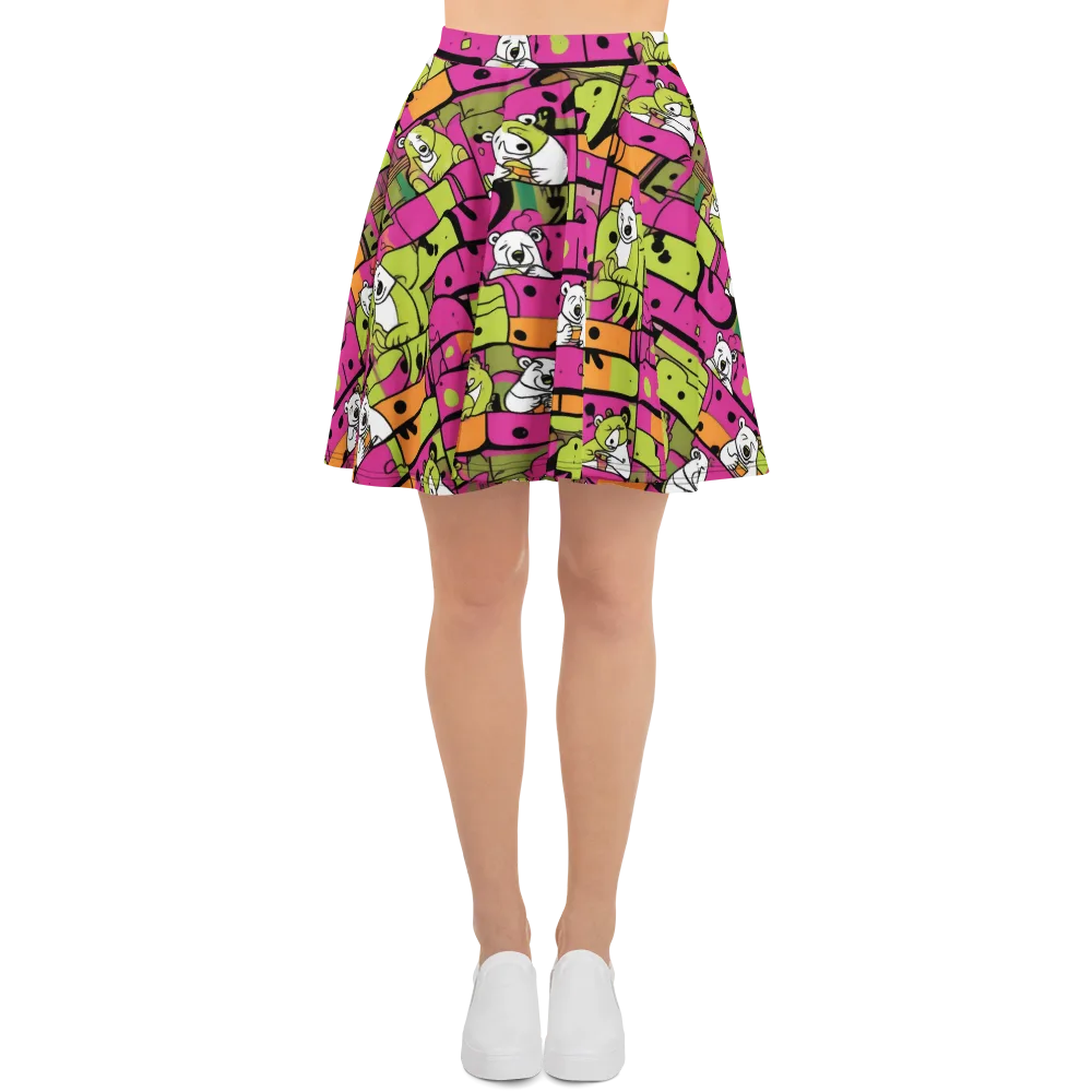 Neon Bear Blocks on Skater Skirt — Front