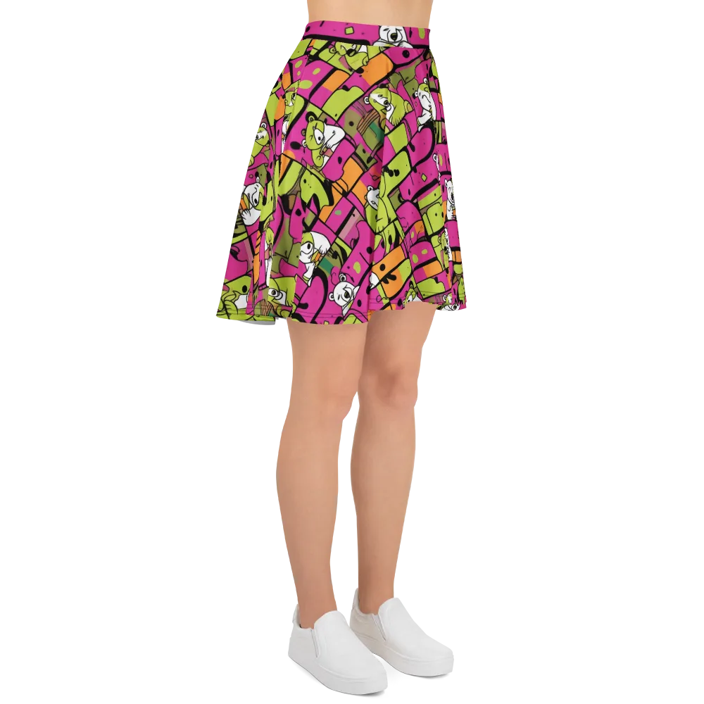 Neon Bear Blocks on Skater Skirt — Right