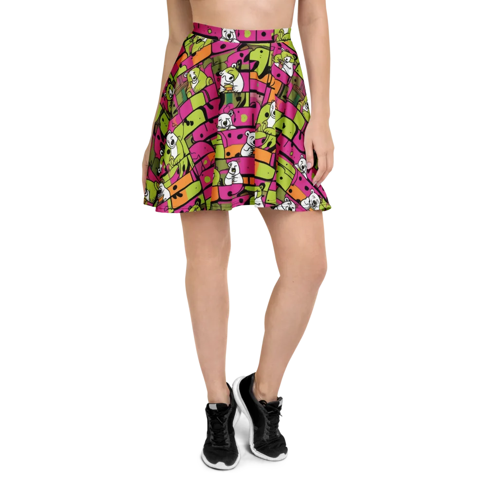 Neon Bear Blocks on Skater Skirt — Front
