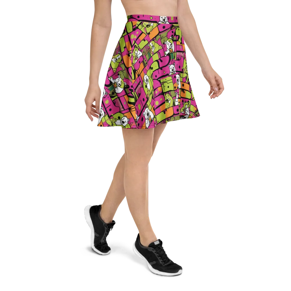 Neon Bear Blocks on Skater Skirt — Right