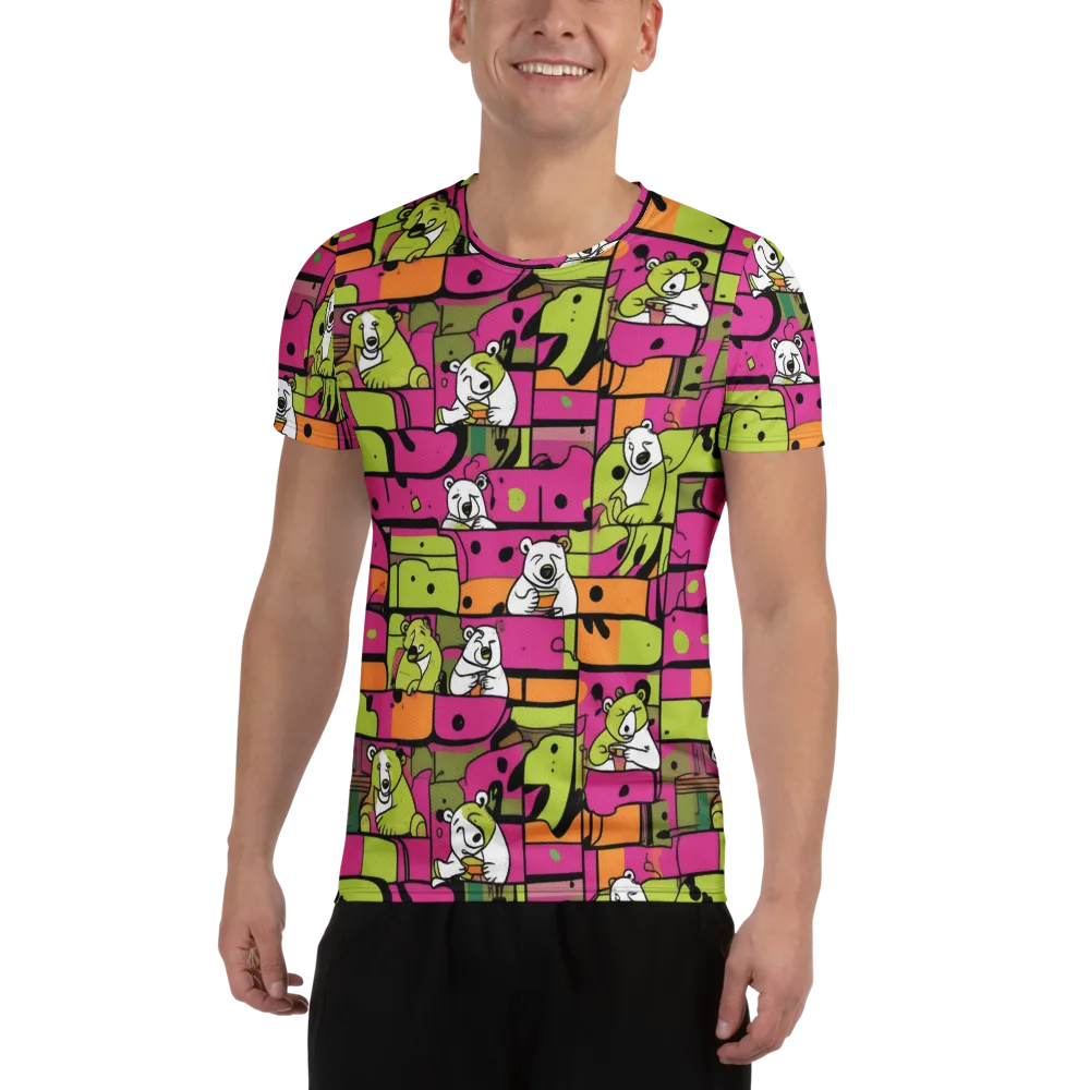Neon Bear Blocks on Men's Athletic T-Shirt — Front