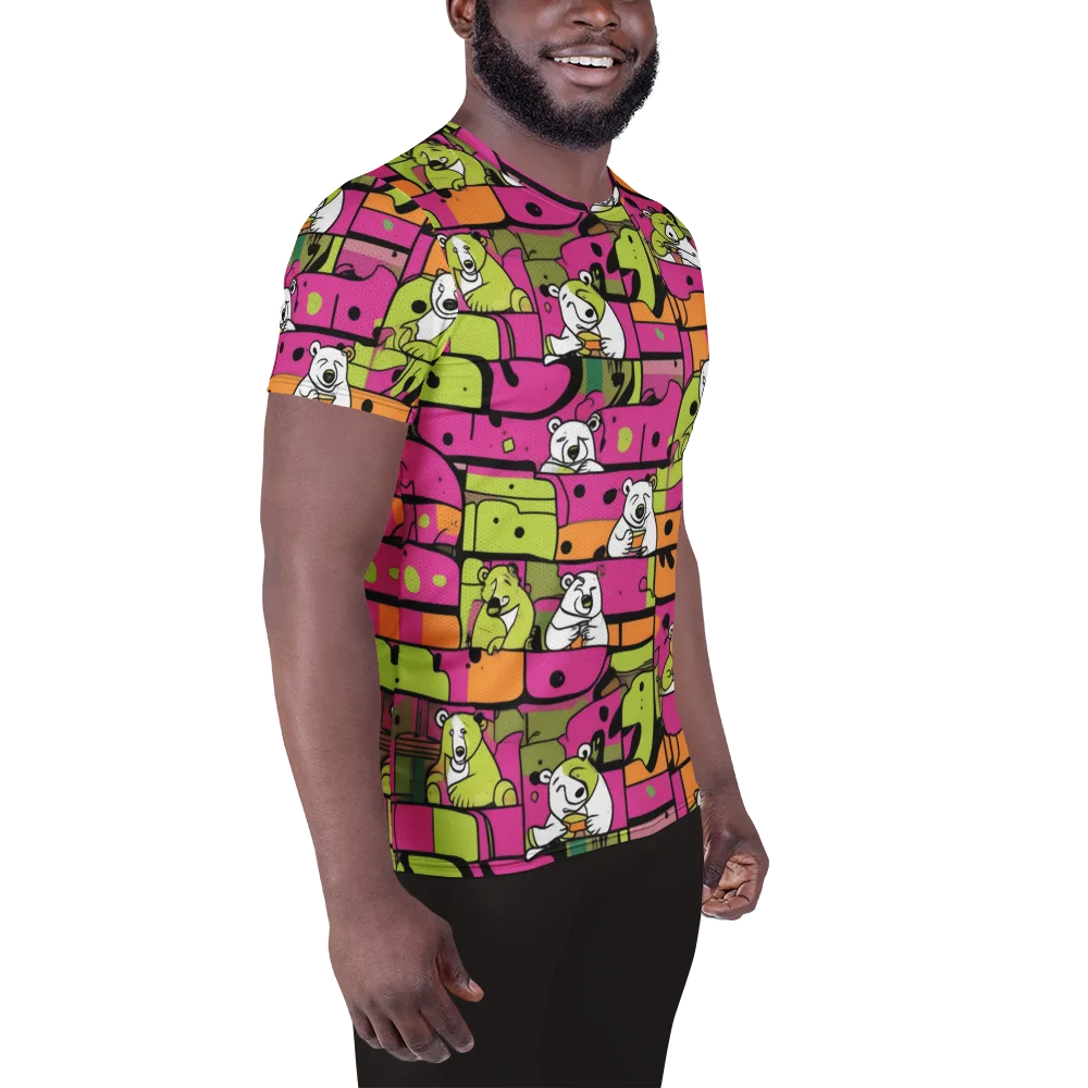 Neon Bear Blocks on Men's Athletic T-Shirt — Right