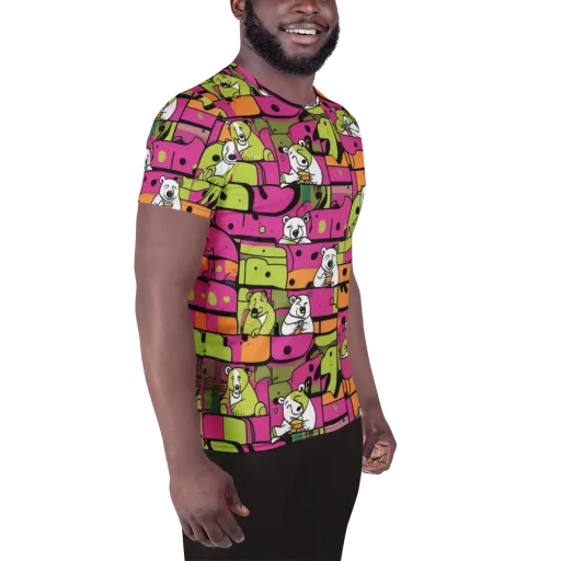 Neon Bear Blocks on a Men's Athletic T-Shirt