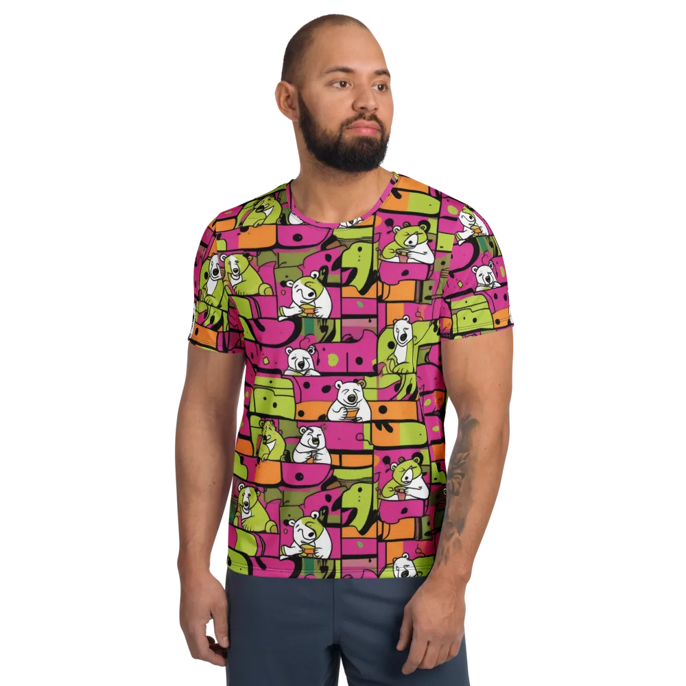 Neon Bear Blocks on Men's Athletic T-Shirt — Front