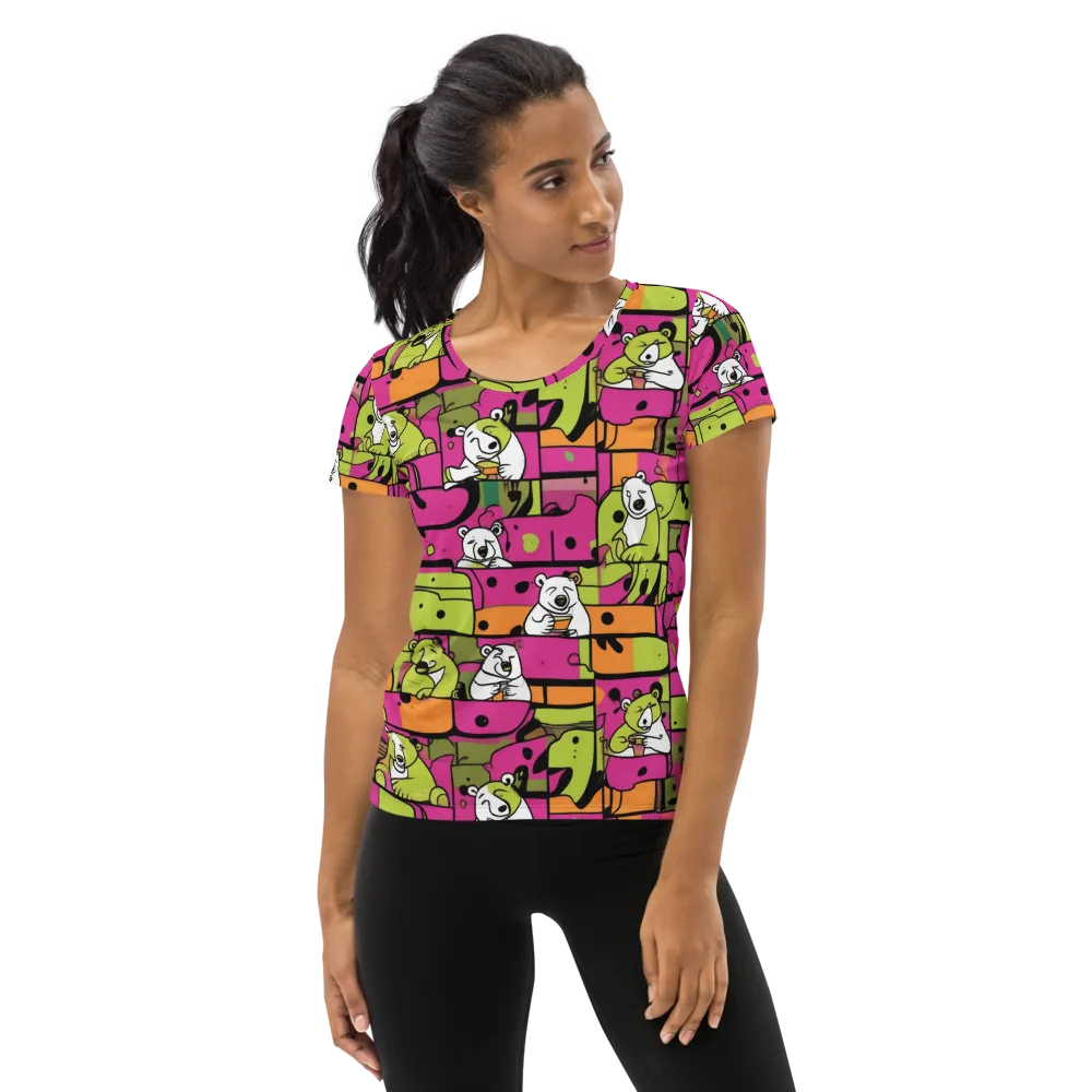 Neon Bear Blocks on Women's Athletic T-Shirt — Front