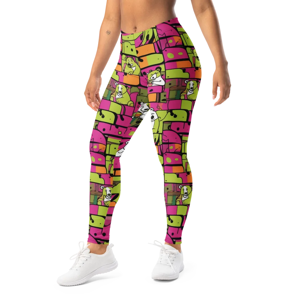 Neon Bear Blocks on Leggings — Left Front