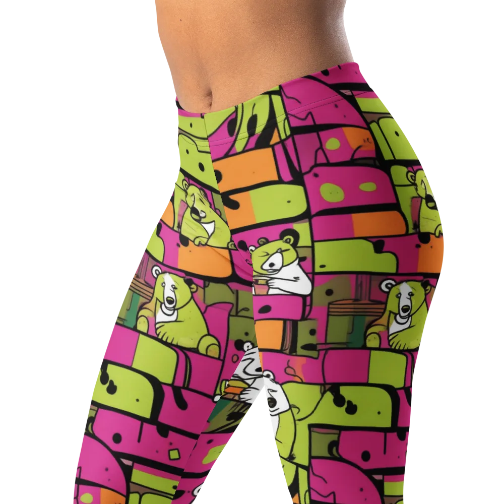 Neon Bear Blocks on Leggings — Left Front