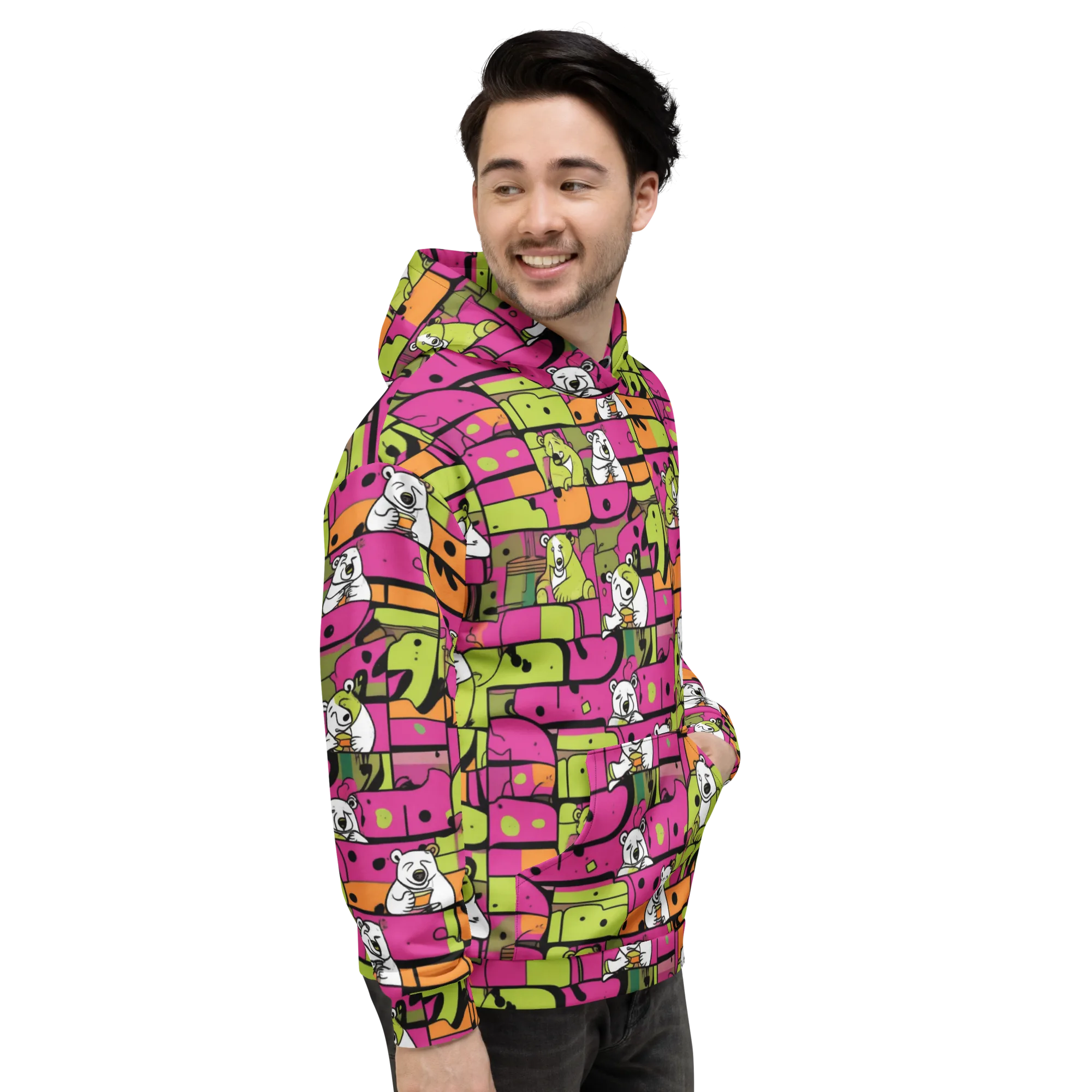 Neon Bear Blocks on Hoodie — Right