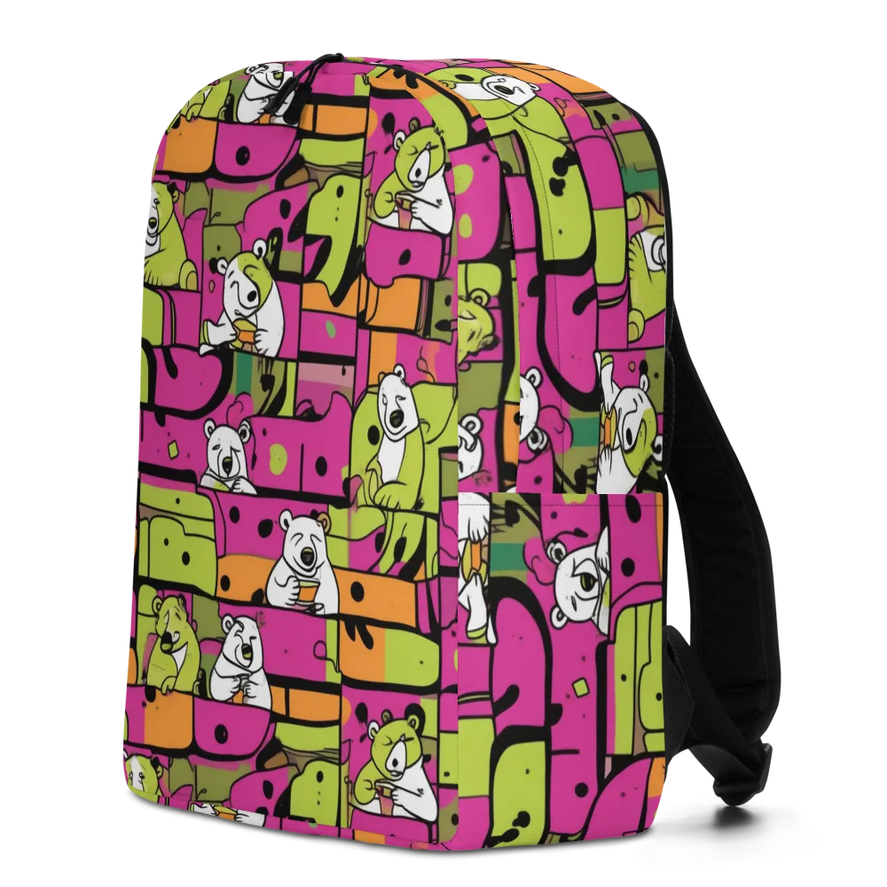 Neon Bear Blocks on Minimalist Backpack — Left