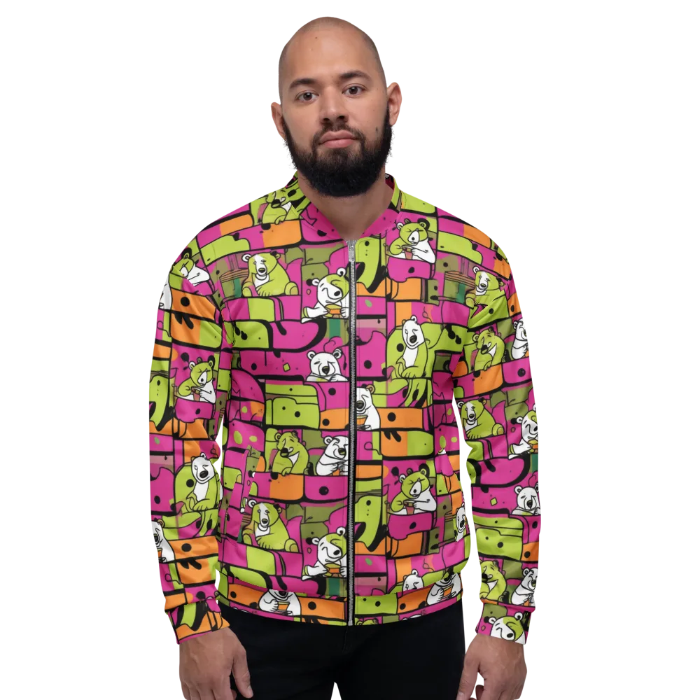 Neon Bear Blocks on Bomber Jacket — Front