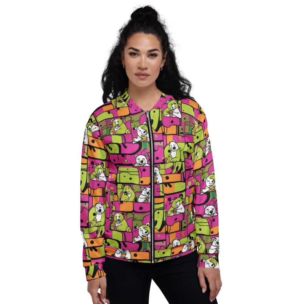 Neon Bear Blocks on Bomber Jacket — Front