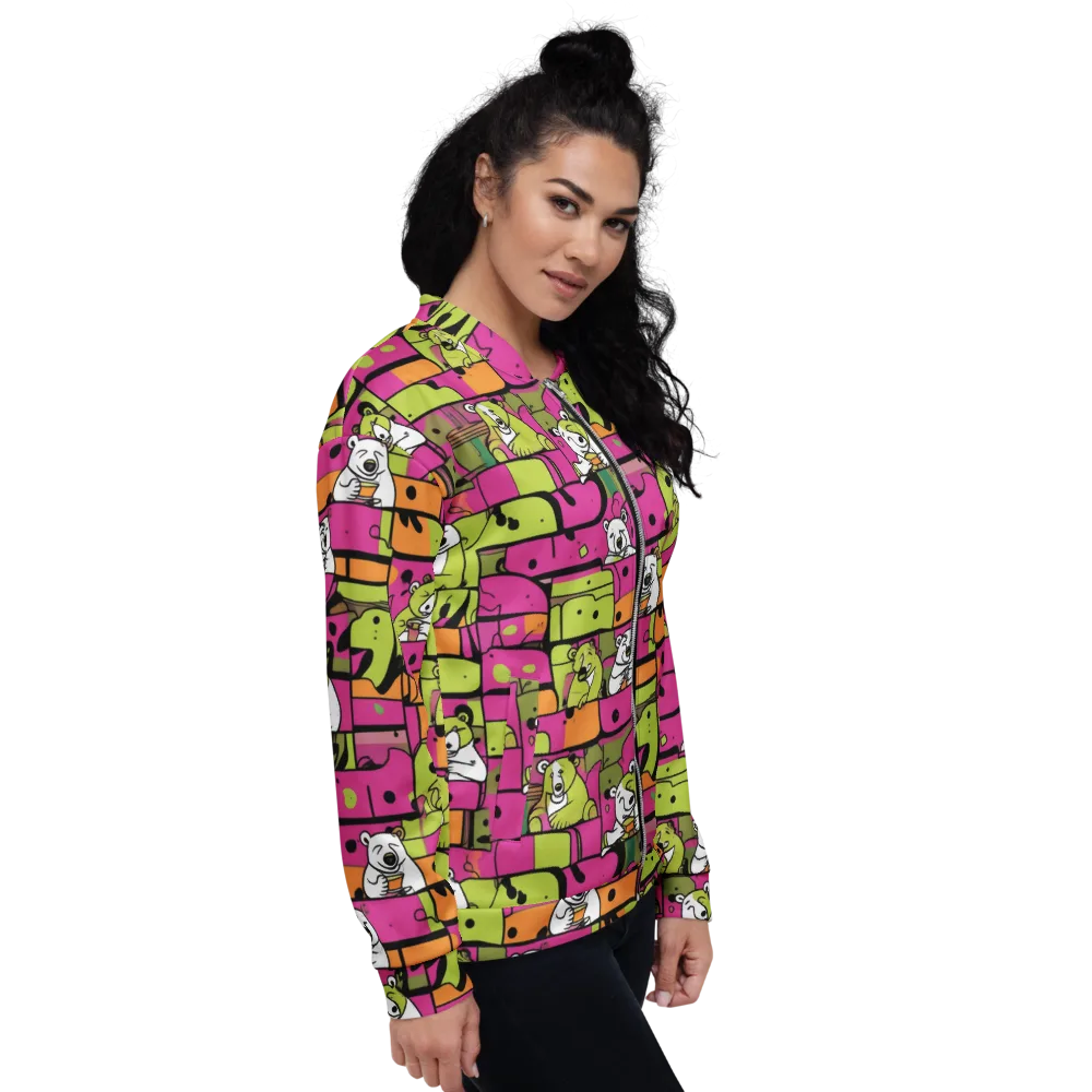 Neon Bear Blocks on Bomber Jacket — Right