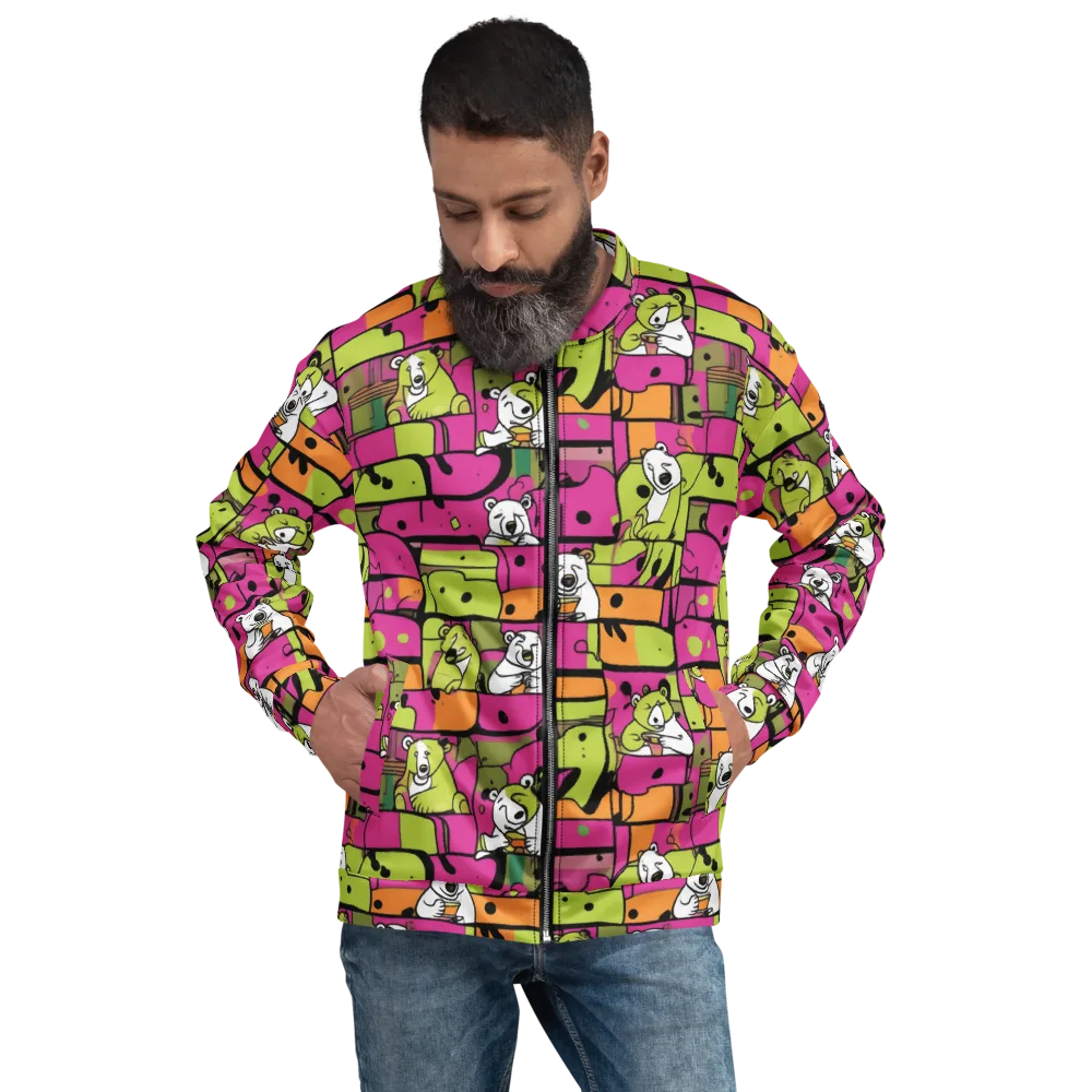 Neon Bear Blocks on Bomber Jacket — Front