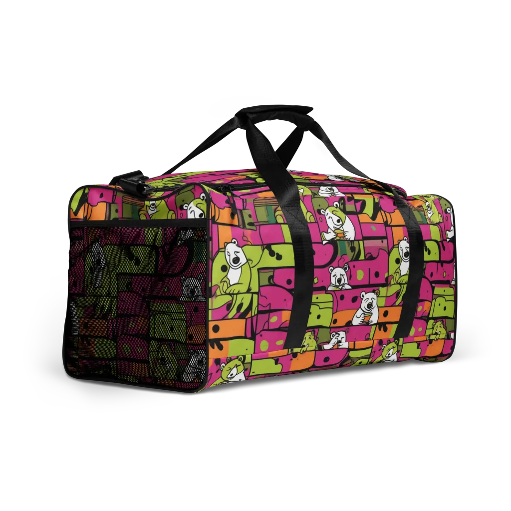 Neon Bear Blocks on Duffle Bag — Right Front