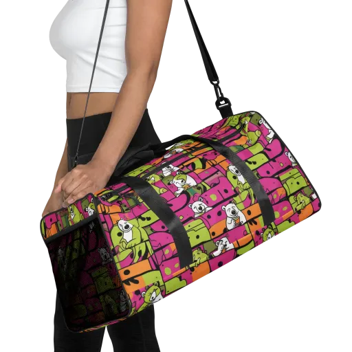 Neon Bear Blocks on a Duffle Bag