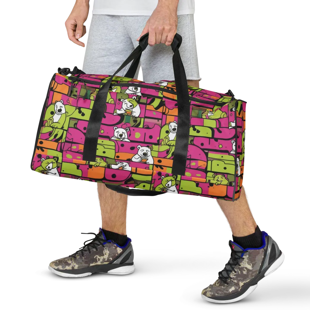 Neon Bear Blocks on Duffle Bag — Front