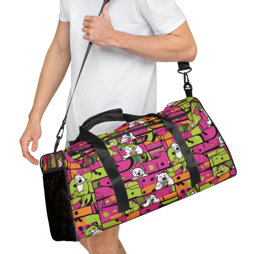 Neon Bear Blocks on Duffle Bag — Right Front
