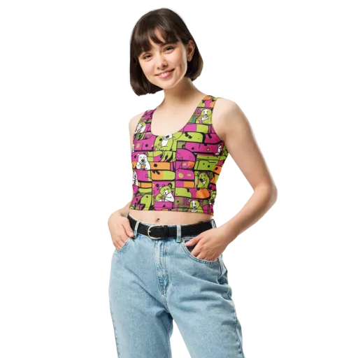 Neon Bear Blocks on a Crop Top