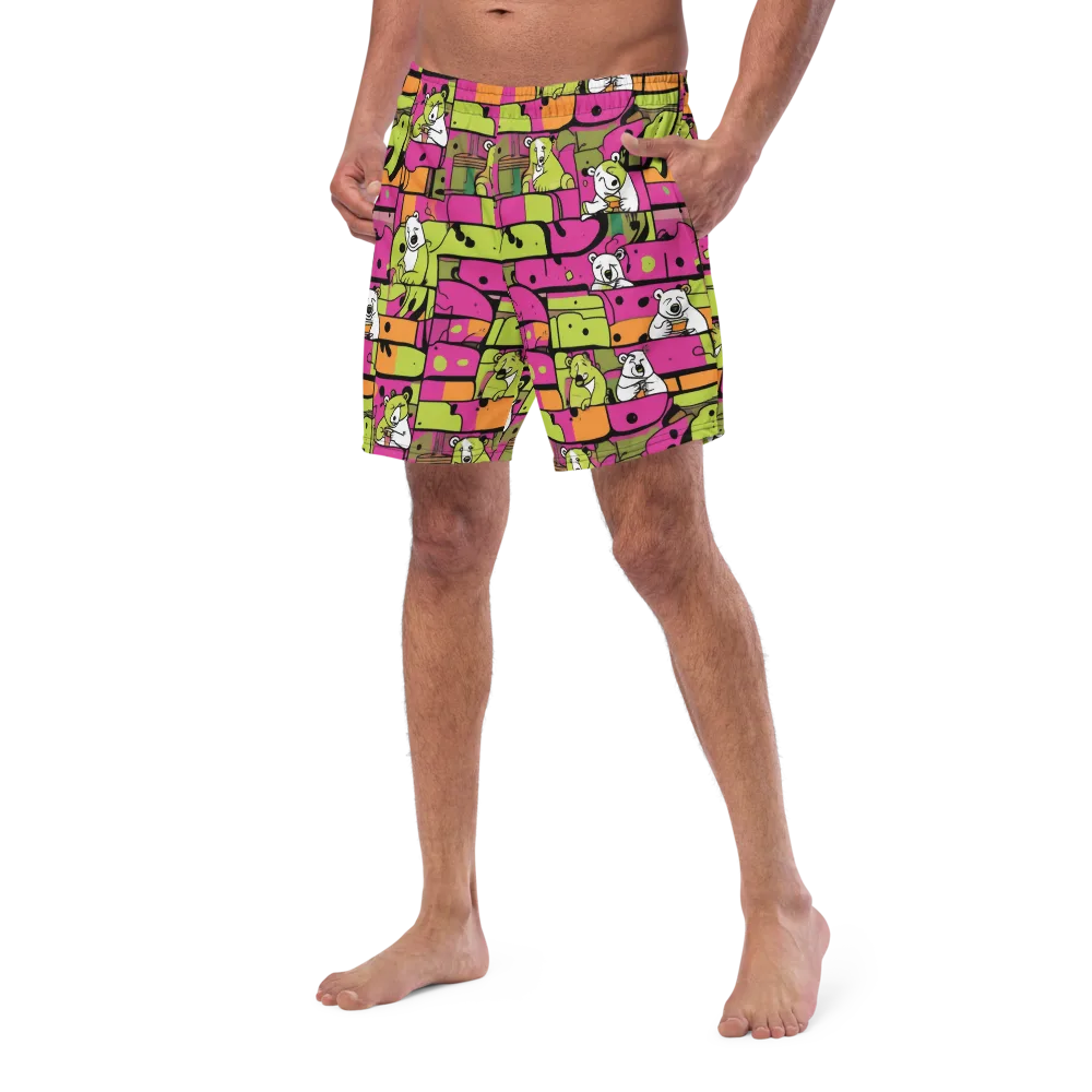 Neon Bear Blocks on Swim Trunks — Left Front