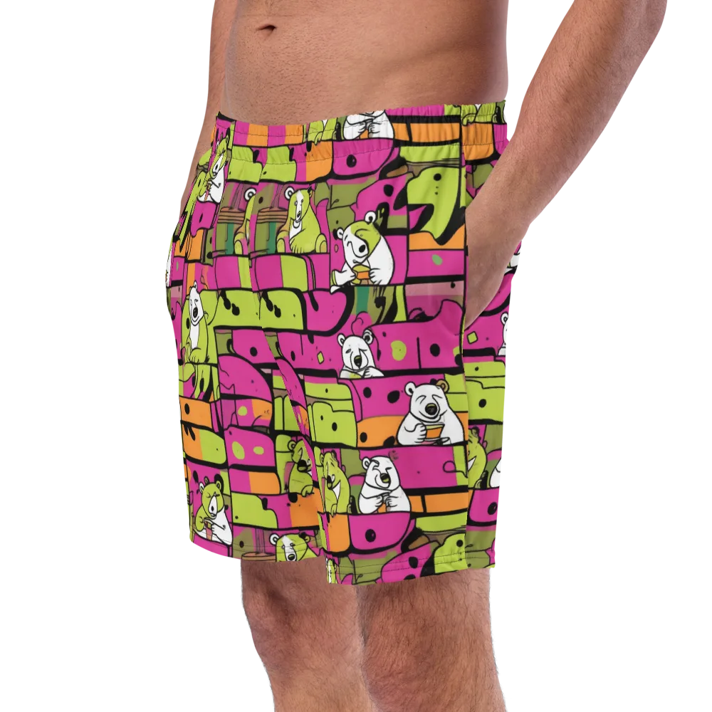 Neon Bear Blocks on Swim Trunks — Left Front