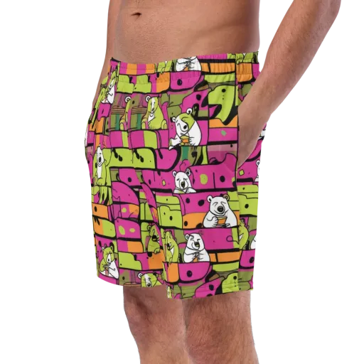 Neon Bear Blocks on a Swim Trunks