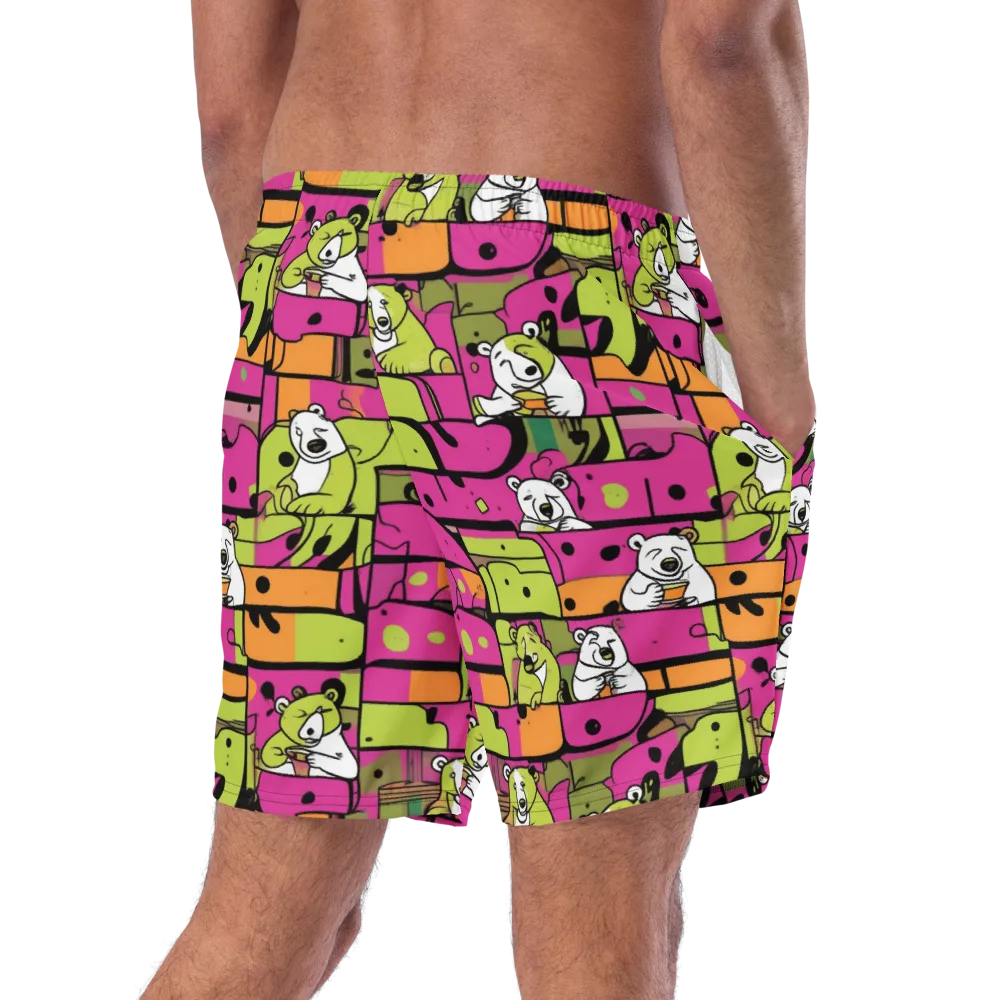 Neon Bear Blocks on Swim Trunks — Right Back