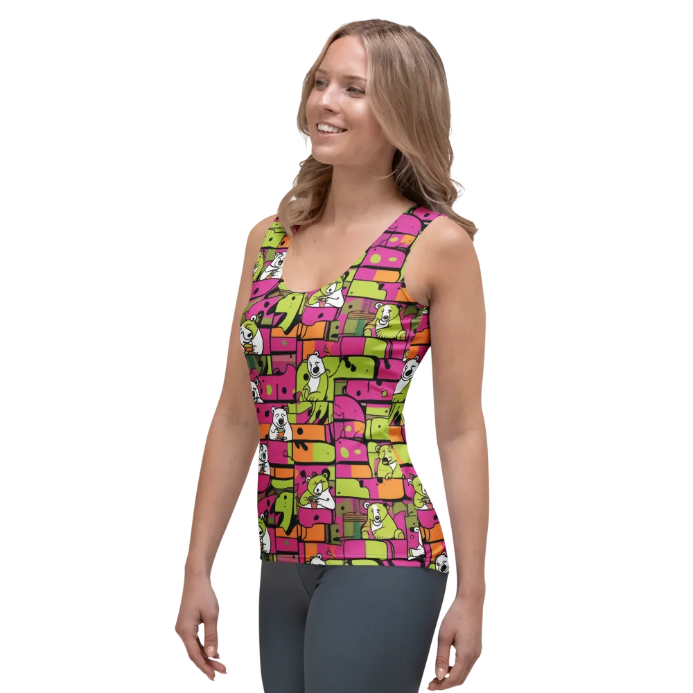 Neon Bear Blocks on Women's Tank Top — Left Front