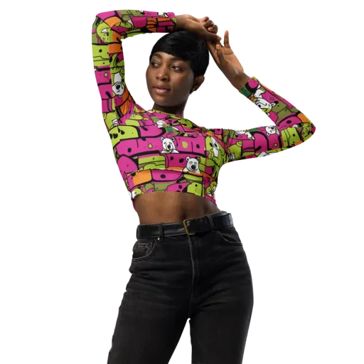 Neon Bear Blocks on a Long Sleeve Crop Top
