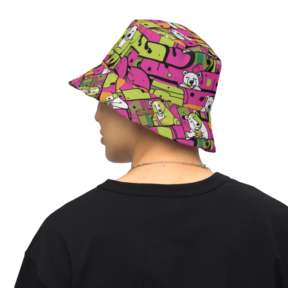 Neon Bear Blocks on Reversible Bucket Hat — Back Inside
