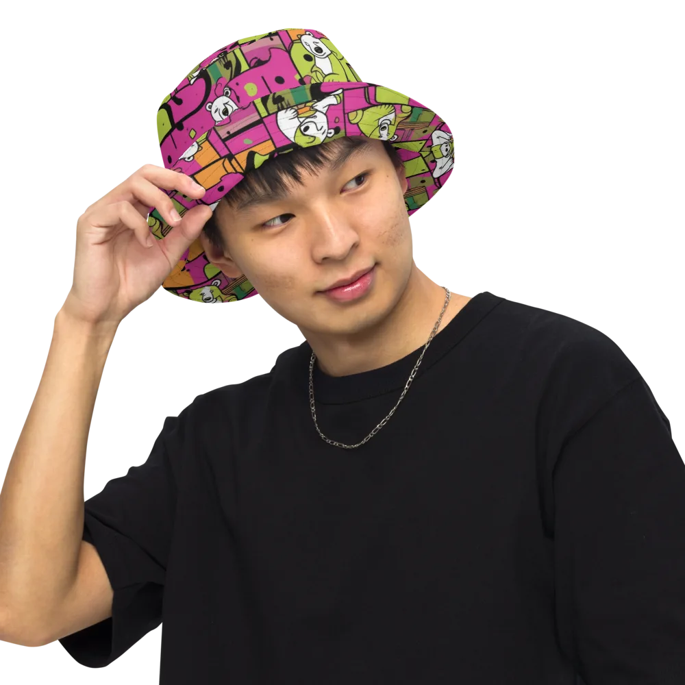 Neon Bear Blocks on Reversible Bucket Hat — Front Inside