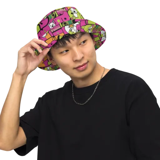 Neon Bear Blocks on a Reversible Bucket Hat