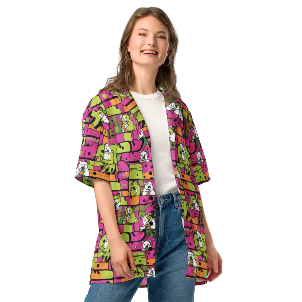 Neon Bear Blocks on Button Shirt — Front