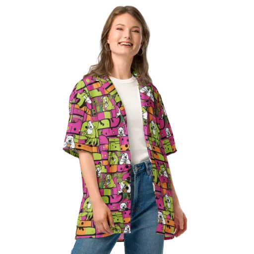 Neon Bear Blocks on a Button Shirt