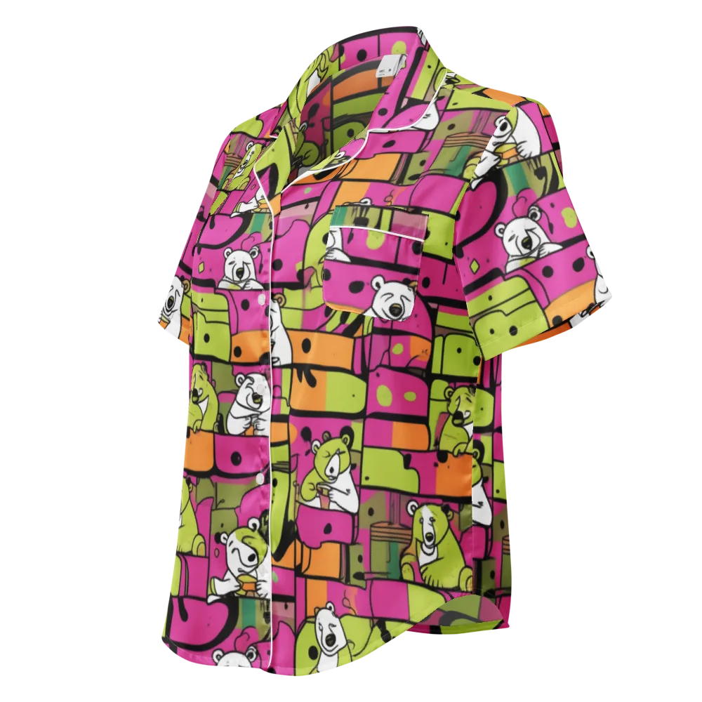 Neon Bear Blocks on Women's Short Sleeve Pajama Top — Left Front