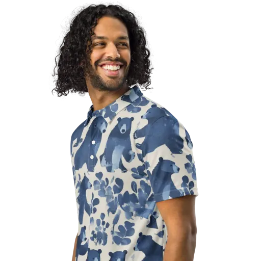Blue Bearwood on a Men's Slim Fit Polo Shirt