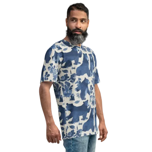 Blue Bearwood on a Men's Crew Neck T-Shirt