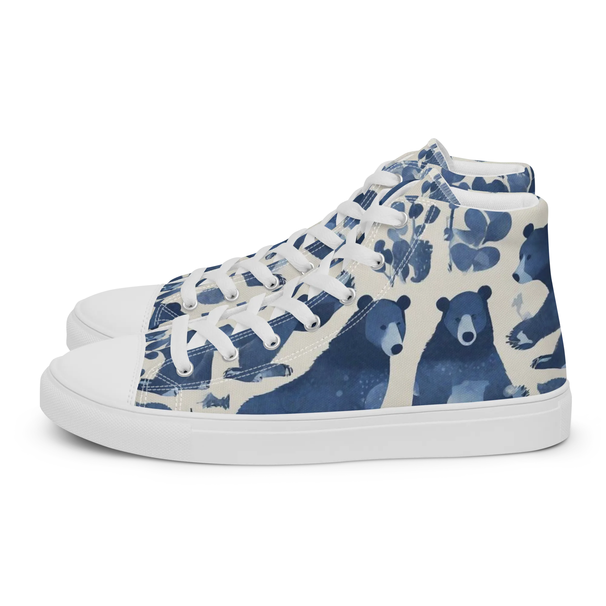 Blue Bearwood on Women's High Top Canvas Shoes — Left