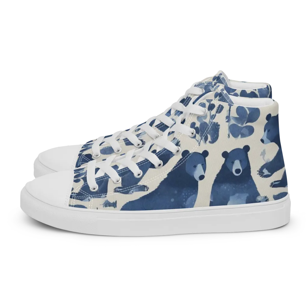 Blue Bearwood on Women's High Top Canvas Shoes — Left